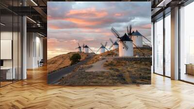 Windmills of Consuegra at Sunrise , Castilla-La Mancha, Spain. Beautiful exposure of the Windmills of Consuegra at Sunrise located on Castilla-La Mancha, Spain. Wall mural