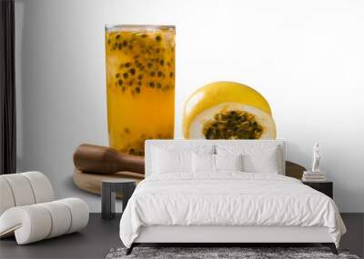 Fresh drink made with passion fruit Caipirinha on white backgrou Wall mural