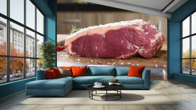 Organic Red Raw Steak Sirloin on wooden board Wall mural