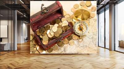  treasure chest map money compass Wall mural