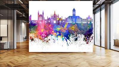 Cambridge skyline in watercolor background Wall mural