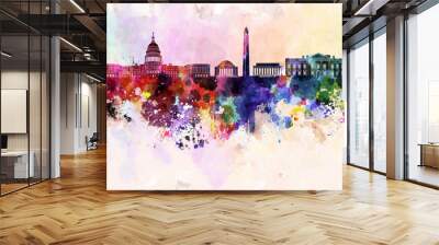 Washington DC skyline in watercolor background Wall mural