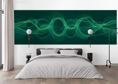 Abstract flow wave background. Abstraction with blue green waves. Ocean blue background Wall mural