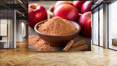 Apple pectin fiber powder in wooden bowl and fresh red apple Wall mural