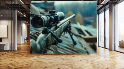 army rangers sniper at work with rifle. Wall mural