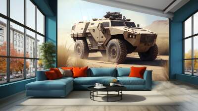 Army SUV offroading in sund desert Wall mural