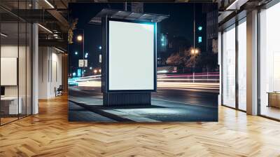 Blank white mock up of vertical light box in a bus stop Wall mural