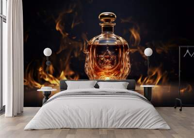 Bottle of Very Special Cognac on fire background Wall mural