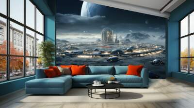 Building like a lunar exploration base that appeared in the dark Wall mural