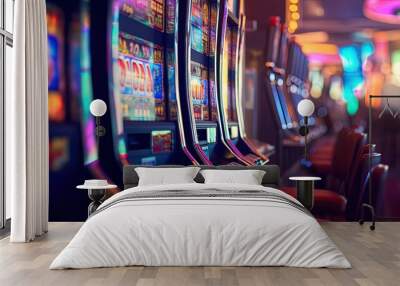 Casino Slot Machines. Strip Digital Slot Machine Closeup. Generative AI Wall mural