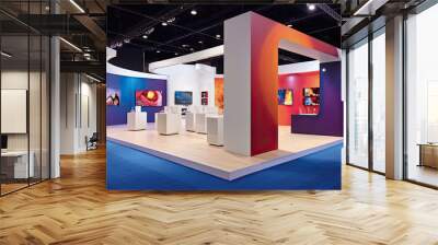 Commercial stand in an exhibition hall or a large professional salon ready to receive brands and advertisements Wall mural