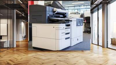 Copier or photocopier or photocopy machine office equipment workplace for scanner or scanning document or printer for printing paperwork hard copy paper duplicate or service maintenance repair. Wall mural