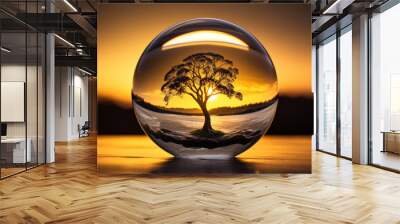 Crystal ball with tree inside. Bonsai concept Wall mural