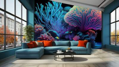 fluorescent sea plant. Colorful underwater flora Wall mural