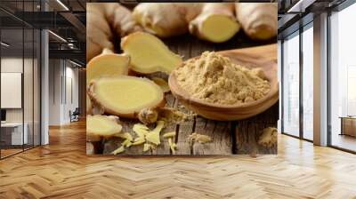 Ginger powder and fresh root Wall mural