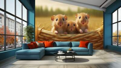 Group of adult field hamsters in in the wheat field Generative AI Wall mural