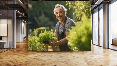 Mature man working in the garden Wall mural