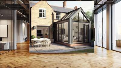 Modern Sunroom or conservatory extending into the garden, surrounded by a block paved patio Wall mural