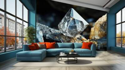 Rough diamond, precious stone in mines. Concept of mining and extraction of rare ores. Wall mural