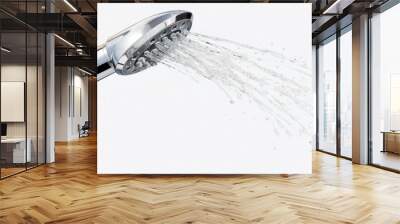 Shower head with running water isolated on white background Wall mural