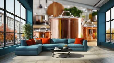 the new copper cookware - pots and pans Wall mural