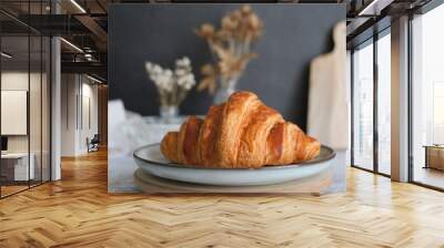 Home made croissant on the kitchen table top. pastry and bakery banner or breakfast concept. Wall mural