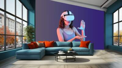 women wear VR or virtual reality. futuristic technology. Wall mural