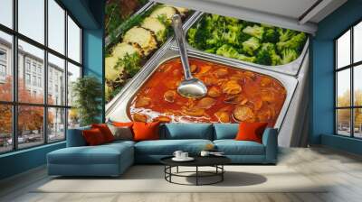 Cuisine cafeteria buffet with food. Self-service food display showcase Wall mural