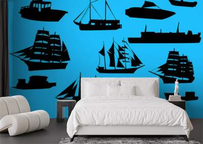 collection of ships silhouette vector Wall mural