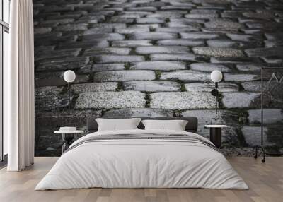 Pattern of a black and white cobblestones on a road Wall mural