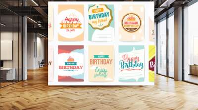 Happy Birthday greeting cards set. Vector design. Wall mural