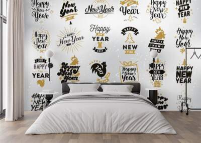 Happy New Year typographic emblems set. Wall mural