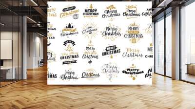 merry christmas typographic emblems set. Wall mural