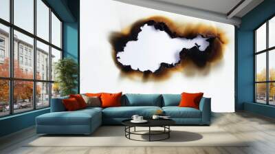 burned hole on a white paper background Wall mural