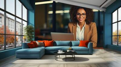 female company manager executive portrait African American at workplace. with happiness and charming. Generative AI Wall mural