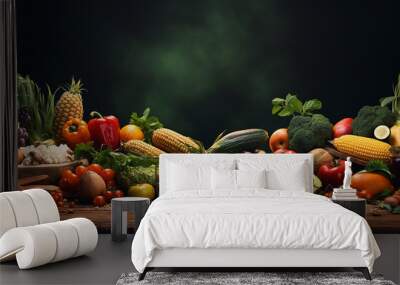 world vegan day Balanced diet. Organic food for healthy nutrition. Generative AI Wall mural