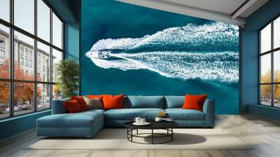 Aerial view of sea, blue waters and coast of Brighton, East Sussex, UK Wall mural