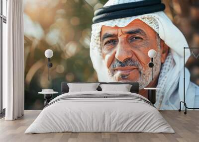 Arab guy in urban setting, modern cityscape, traditional clothing, multicultural vibe. Wall mural