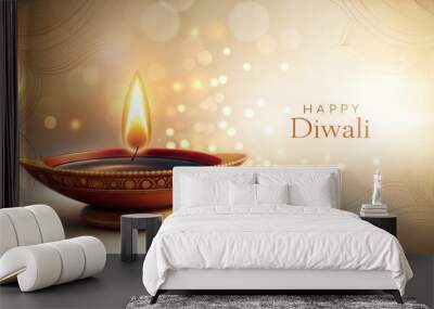 Beautifully crafted diya lamp with a flickering flame, illuminating the festive occasion of diwali, the festival of lights celebrated in india Wall mural