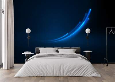 Blue sparkling curved flash with shadow tending upwards Wall mural