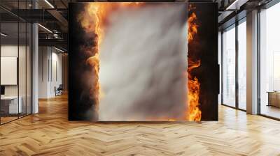 Burning empty paper sheet overlay. Paper on fire template with flame and smoke Wall mural