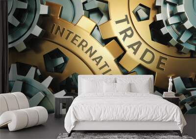 business, technology. international trade concept. gold and silver gear wheel background illustratio Wall mural