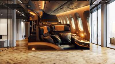 Business class interior, private aviation wealth, relaxing air journey. Wall mural