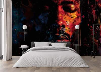 First in the colors of rasta on a black background, in the digital art style Wall mural