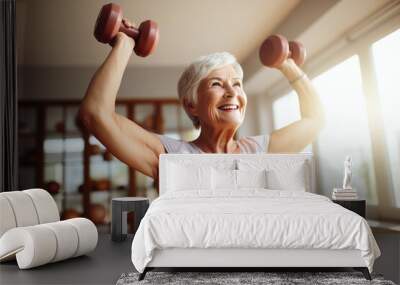 Fitness at home for the elderly, stretching and exercise to maintain a healthy body Wall mural