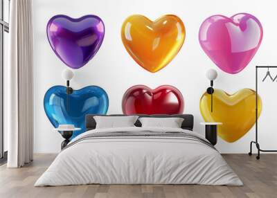 Fruit jelly hearts set isolated. Different colors jelly candy heart 3D shapes png. AI generated Wall mural