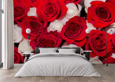 Bouquet of red and white roses, the concept of romance or wedding Wall mural