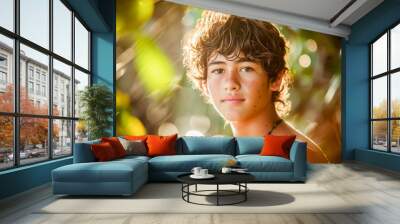 Hawaiian boy portrait, Native Hawaiian teenager, pretty face, happy demeanor Wall mural