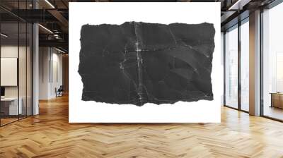 Black crumpled torn paper page. Isolate on a white background. Dusty shabby folds. For design and titles. Wall mural