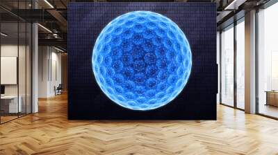 Three-dimensional golfball isolated on dark hi-tech background in binary cyberspace. 3D illustration. Wall mural